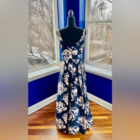 Eliza J Navy and Pale Pink Floral Ball Gown - Picture 6 of 17